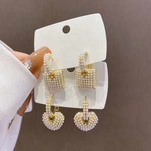 Heart Charms Earrings Pearl Shell Beads Vintage Unusual Earrings