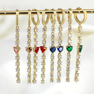 Heart Zircon Tassel Earrings with CZ Charm Jewelry - 5 Pairs