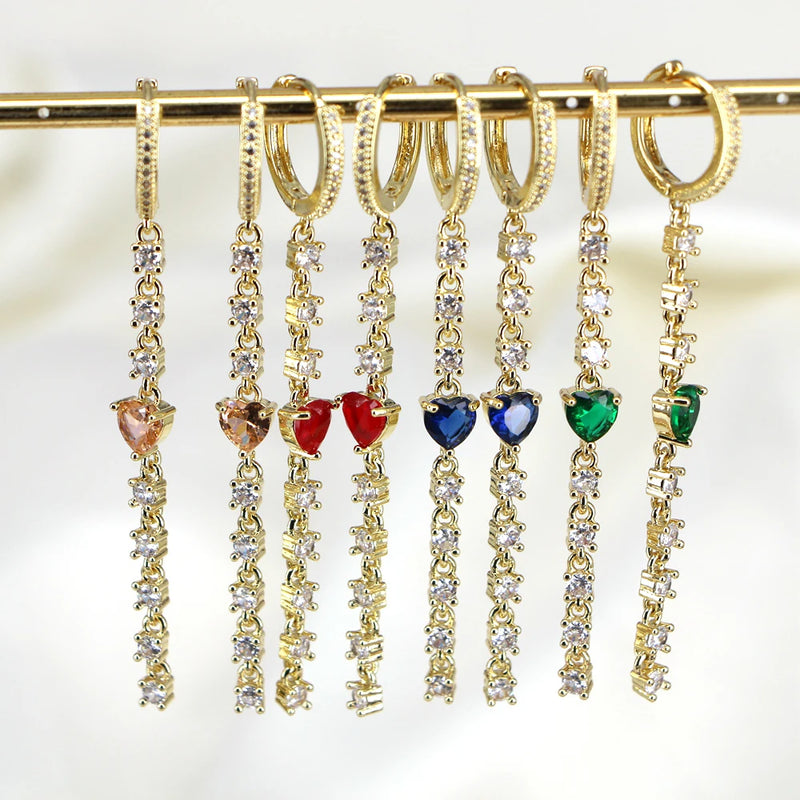 Heart Zircon Tassel Earrings with CZ Charm Jewelry - 5 Pairs