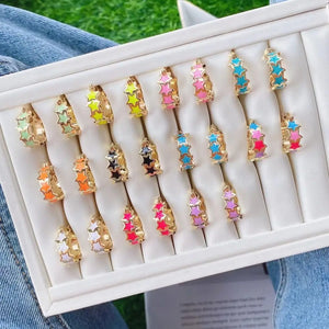 5 Pairs Colorful Star Hoop Earrings for Women, Plated Enamel Small Earrings 15mm