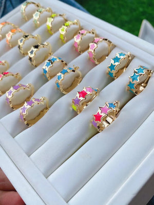 5 Pairs Colorful Star Hoop Earrings for Women, Plated Enamel Small Earrings 15mm