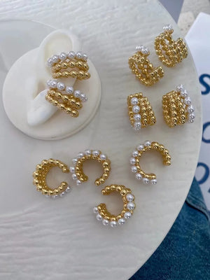 5 Pairs Pearl Shell Clip Earrings, No Piercing Needed