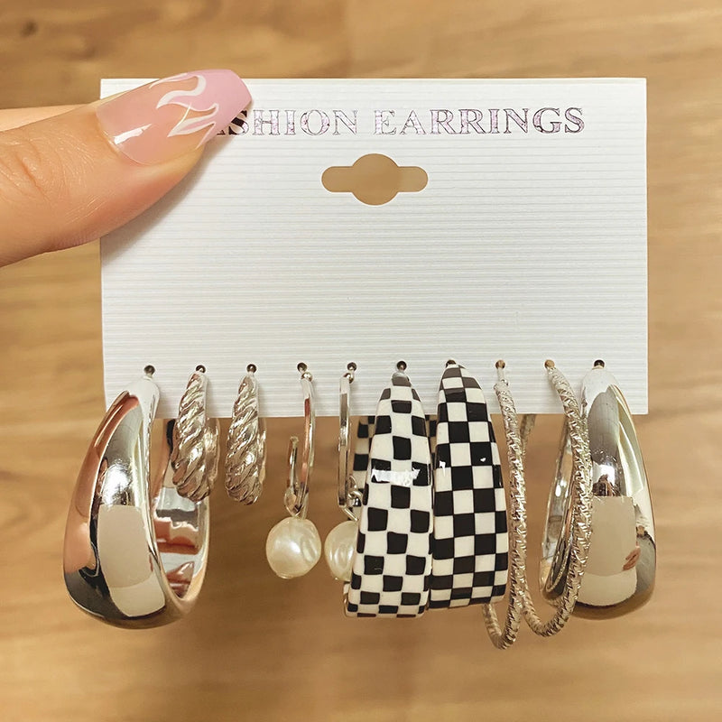 5 Pairs Pearl Resin Clip Drop Earrings Set for Women Girls