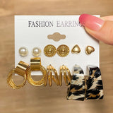 5 Pairs Pearl Resin Clip Drop Earrings Set for Women Girls