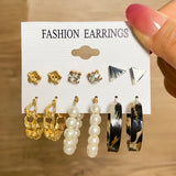 5 Pairs Pearl Resin Clip Drop Earrings Set for Women Girls