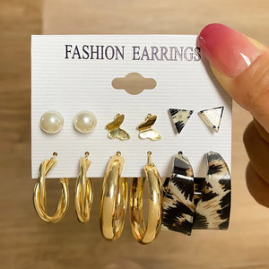 5 Pairs Pearl Resin Clip Drop Earrings Set for Women Girls