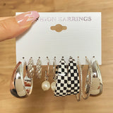 5 Pairs Pearl Resin Clip Drop Earrings Set for Women Girls