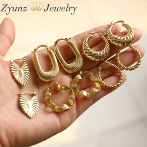 5 Pairs Chunky Hoop Earrings Geometric Metal Statement Vintage Jewelry