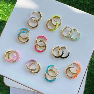5 Pairs Multicolor Enamel Hoop Earrings for Women Geometric Huggie Jewelry