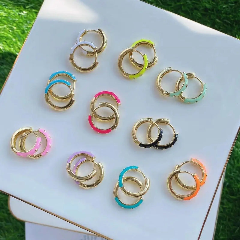 5 Pairs Multicolor Enamel Hoop Earrings for Women Geometric Huggie Jewelry