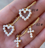 Mother of Pearl Earrings Golden Heart Cross Shell CZ Circle Hoop For Girls