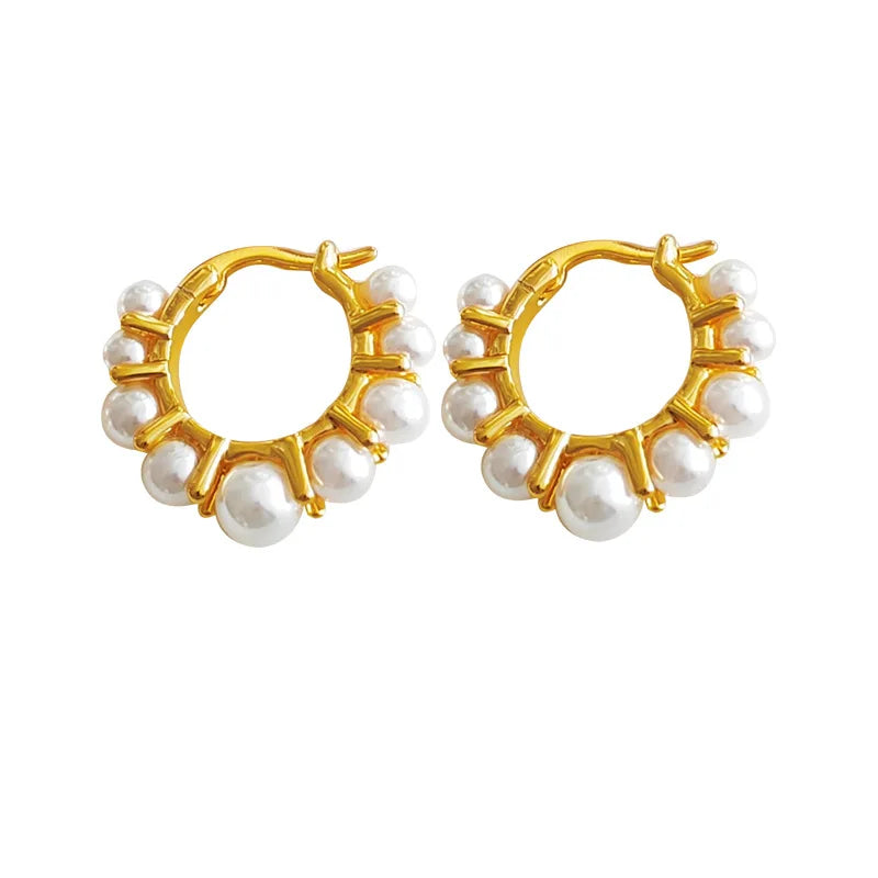 5 Pairs Women's Pearl Hoop Earrings Bohemian Jewelry