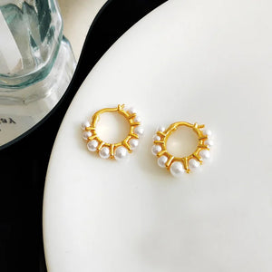 5 Pairs Women's Pearl Hoop Earrings Bohemian Jewelry