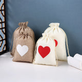 5 Pcs Love Linen Jute Drawstring Gift Bags - Jewelry Travel Storage Pouch