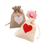 5 Pcs Love Linen Jute Drawstring Gift Bags - Jewelry Travel Storage Pouch