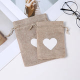 5 Pcs Love Linen Jute Drawstring Gift Bags - Jewelry Travel Storage Pouch