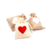 5 Pcs Love Linen Jute Drawstring Gift Bags - Jewelry Travel Storage Pouch