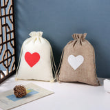 5 Pcs Love Linen Jute Drawstring Gift Bags - Jewelry Travel Storage Pouch