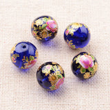 5 Pcs 12mm Flower Printed Glass Round Beads DIY Jewelry Making
