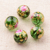 5 Pcs 12mm Flower Printed Glass Round Beads DIY Jewelry Making