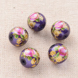 5 Pcs 12mm Flower Printed Glass Round Beads DIY Jewelry Making