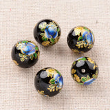 5 Pcs 12mm Flower Printed Glass Round Beads DIY Jewelry Making