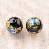 5 Pcs 12mm Flower Printed Glass Round Beads DIY Jewelry Making