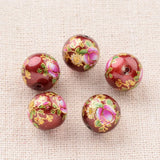5 Pcs 12mm Flower Printed Glass Round Beads DIY Jewelry Making