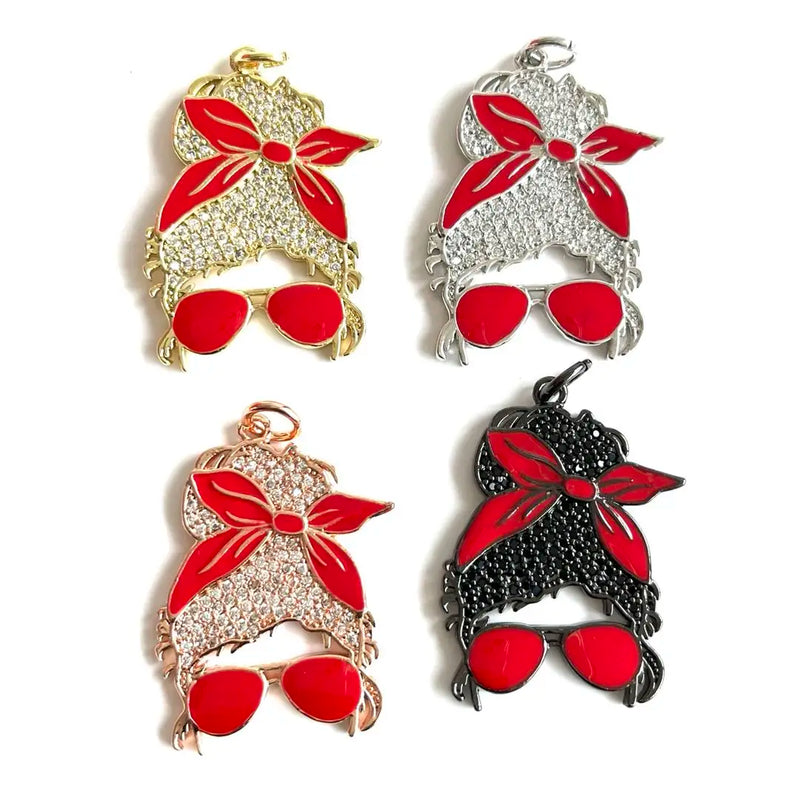 5 Pcs Afro Beauty Queen Woman Charms CZ Paved for Jewelry
