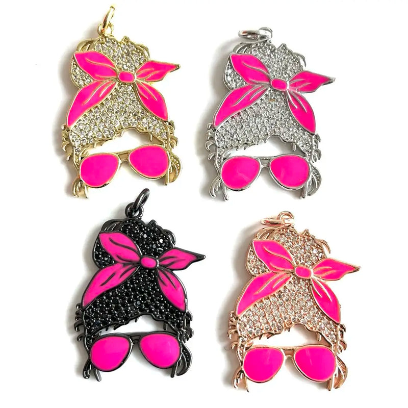 5 Pcs Afro Beauty Queen Woman Charms CZ Paved for Jewelry