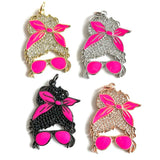 5 Pcs Afro Beauty Queen Woman Charms CZ Paved for Jewelry