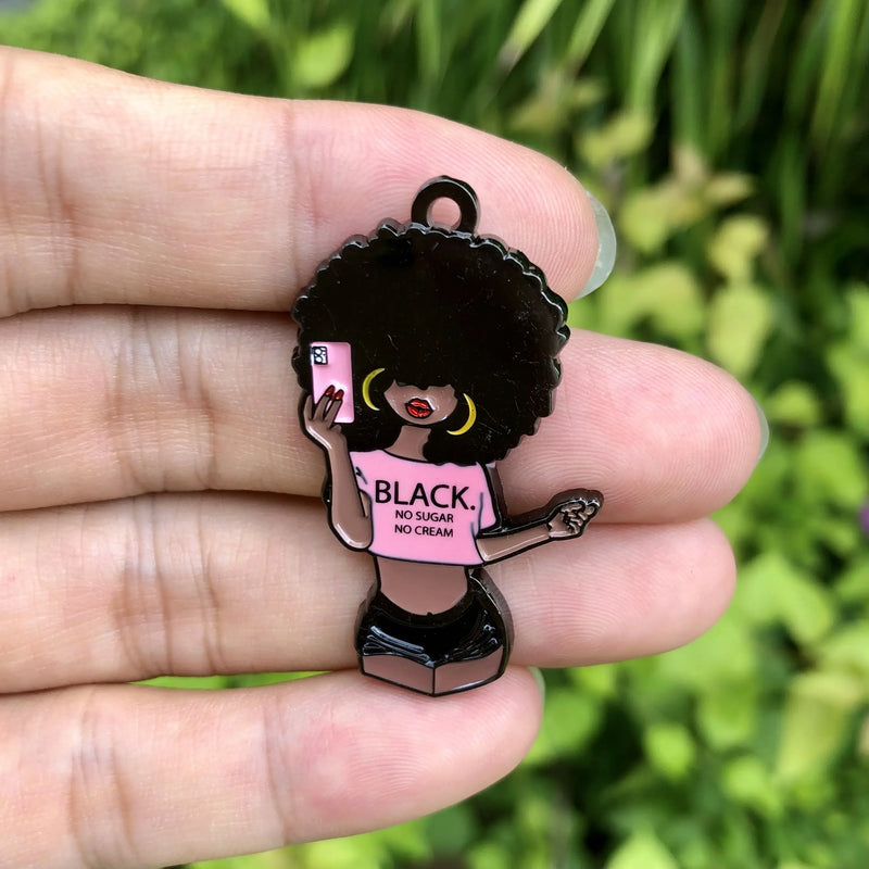 5 Pcs African Girl Magic Afro Woman No Sugar No Cream Pendant