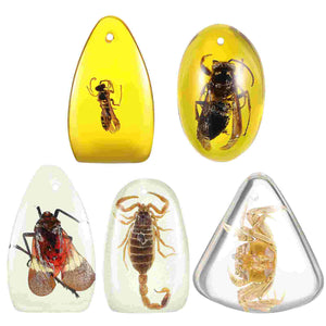 5 Pcs Amber Insect Resin Pendants for Jewelry Making