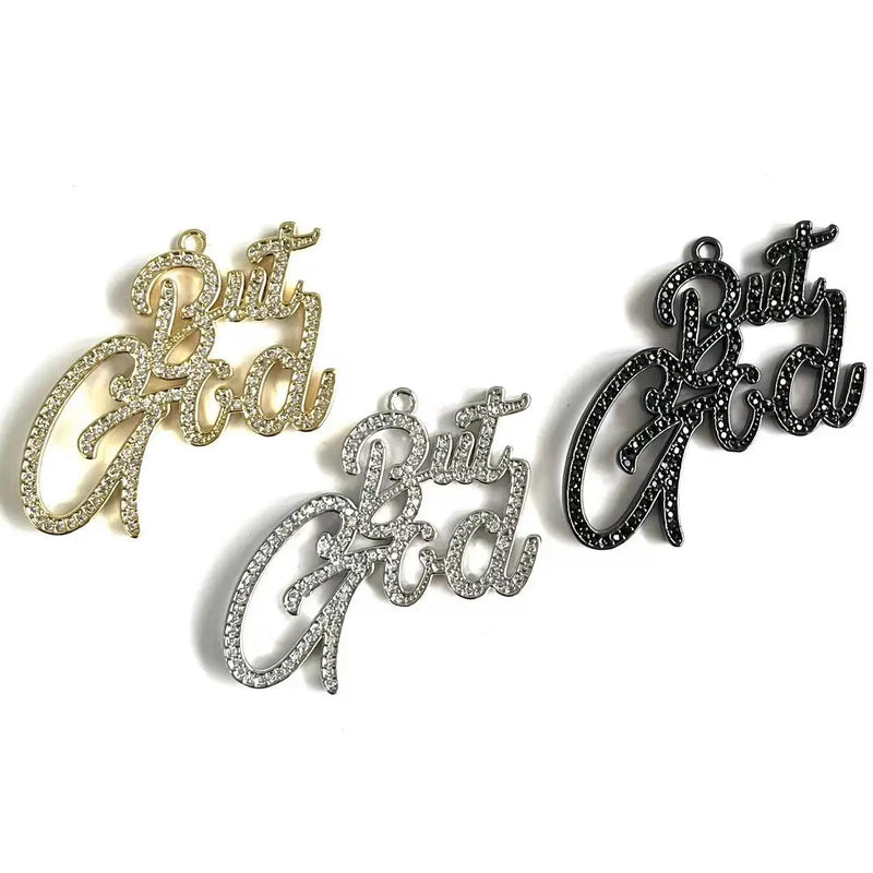 5 Pcs But God Metal Charms Cubic Zirconia Pave Letter Pendant Plated
