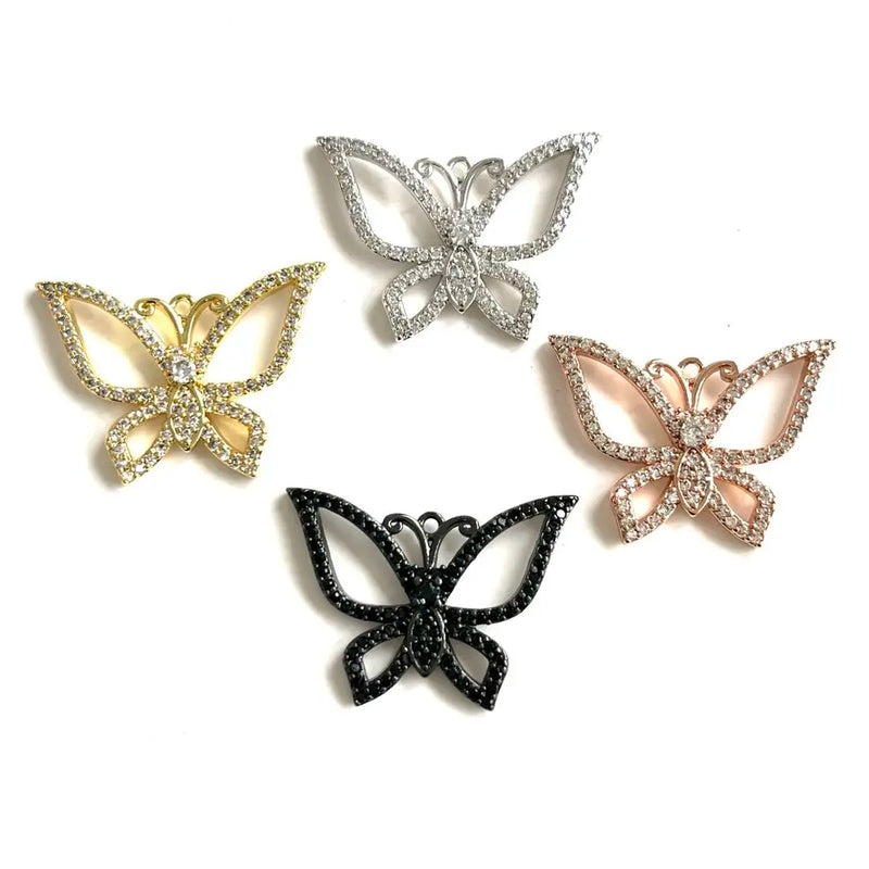 5 Butterfly CZ Paved Pendant Charms for Jewelry Making
