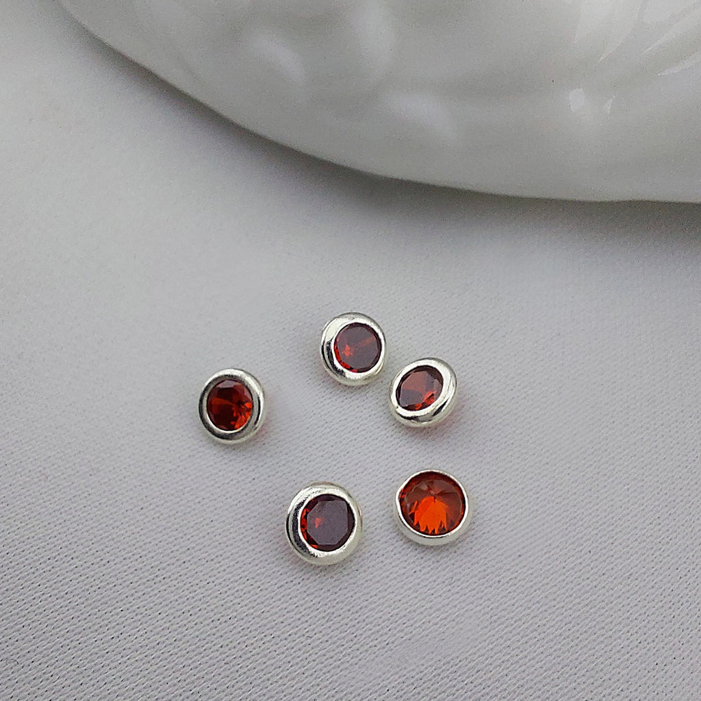 5 Pcs Colored Zircon Silver Pendant, Tiny Circle Charm, 4.5mm