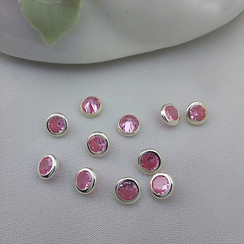 5 Pcs Colored Zircon Silver Pendant, Tiny Circle Charm, 4.5mm
