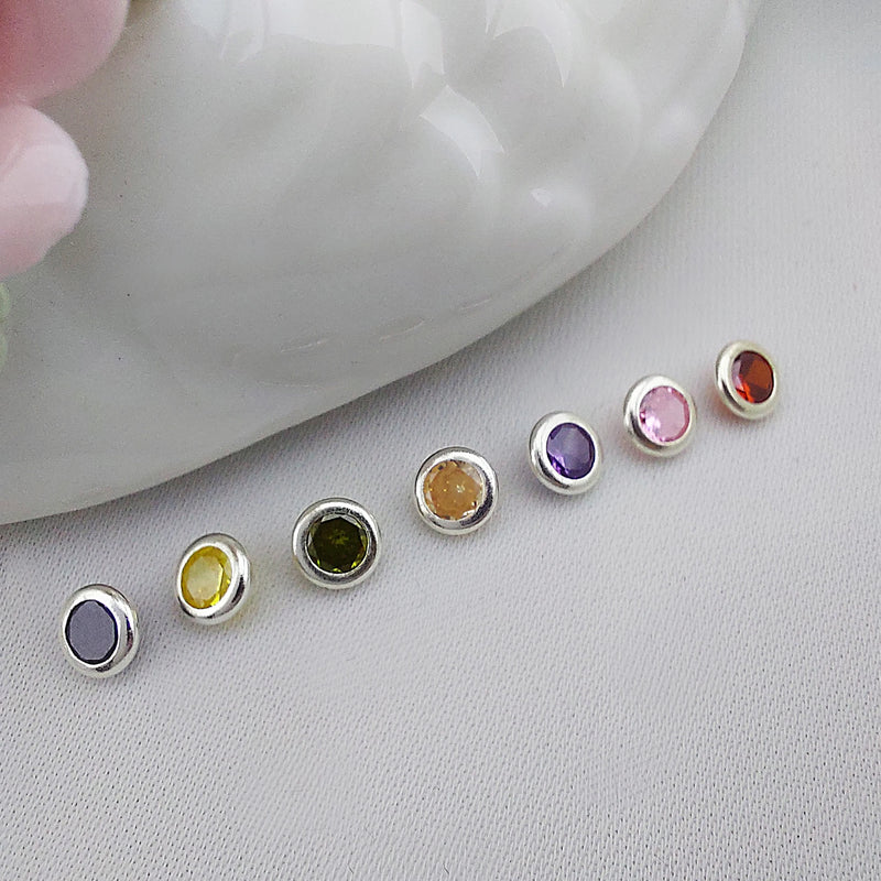 5 Pcs Colored Zircon Silver Pendant, Tiny Circle Charm, 4.5mm
