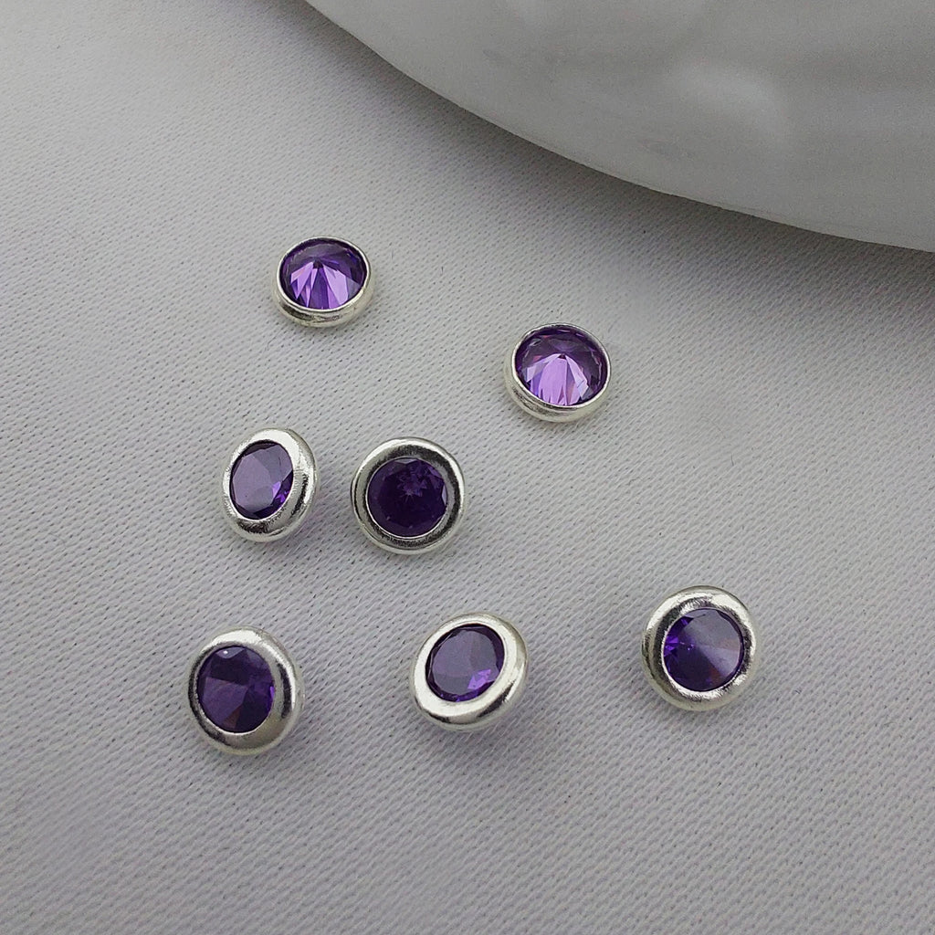 5 Pcs Colored Zircon Silver Pendant, Tiny Circle Charm, 4.5mm
