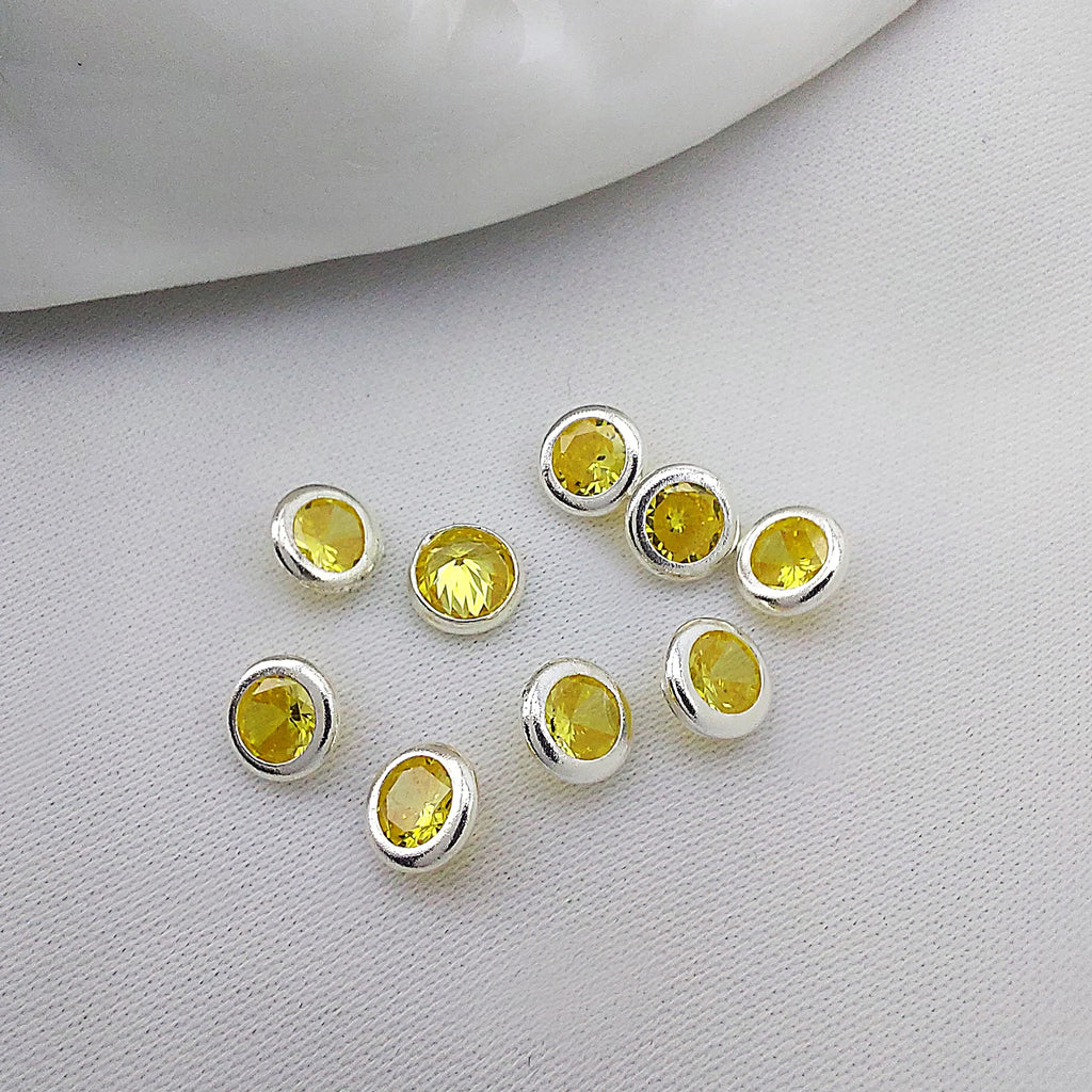 5 Pcs Colored Zircon Silver Pendant, Tiny Circle Charm, 4.5mm