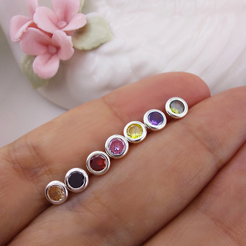 5 Pcs Colored Zircon Silver Pendant, Tiny Circle Charm, 4.5mm