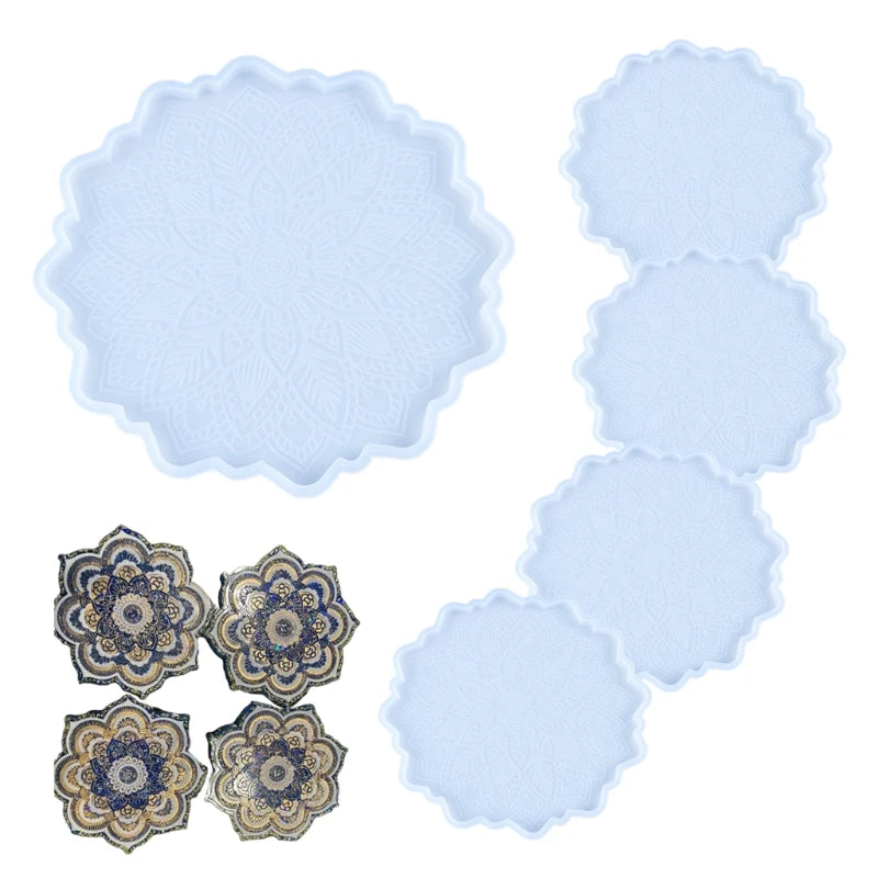 5 Pcs Epoxy Resin Mold Datura Flowers Tray Cup Mat Silicone Mould DIY Crafts