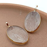 5 Pcs Crystal Quartz Pendant Religious Charm Oval Shape Plated Female Jewelry