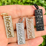 5 Pcs CZ Pave Blessed Word Charms Pendant Jewelry Making