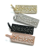 5 Pcs CZ Pave Blessed Word Charms Pendant Jewelry Making