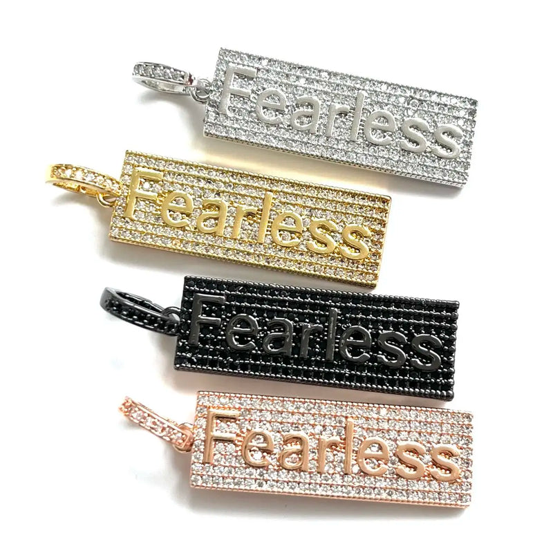 5 Pcs CZ Fearless Word Charms Pendants for Jewelry Making