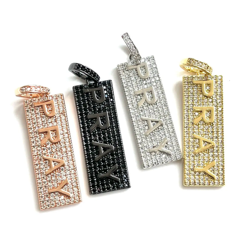 5 Pcs CZ Pave Pray Charms - Letter Pendant for Jewelry Making