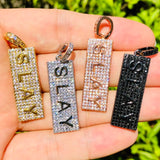 5 Pcs CZ Pave Slay Word Charms Plated Letter Pendant for Jewelry Making