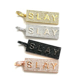 5 Pcs CZ Pave Slay Word Charms Plated Letter Pendant for Jewelry Making
