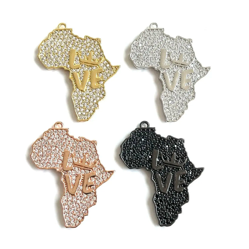 5 Pcs Africa Map CZ Paved Charms Pendant for Jewelry Making